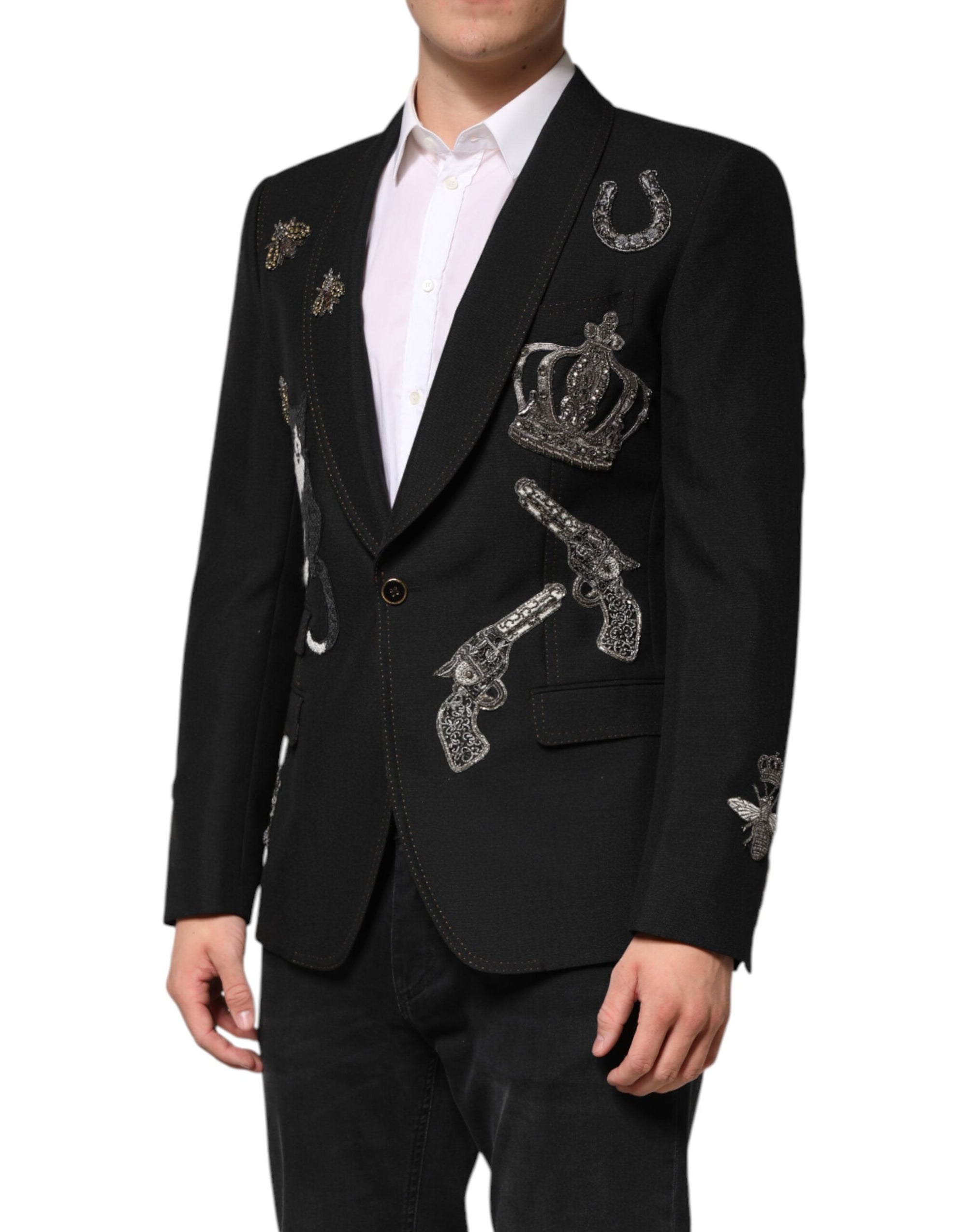Blazer de costume Dolce &amp; Gabbana à couronne d'abeille noire