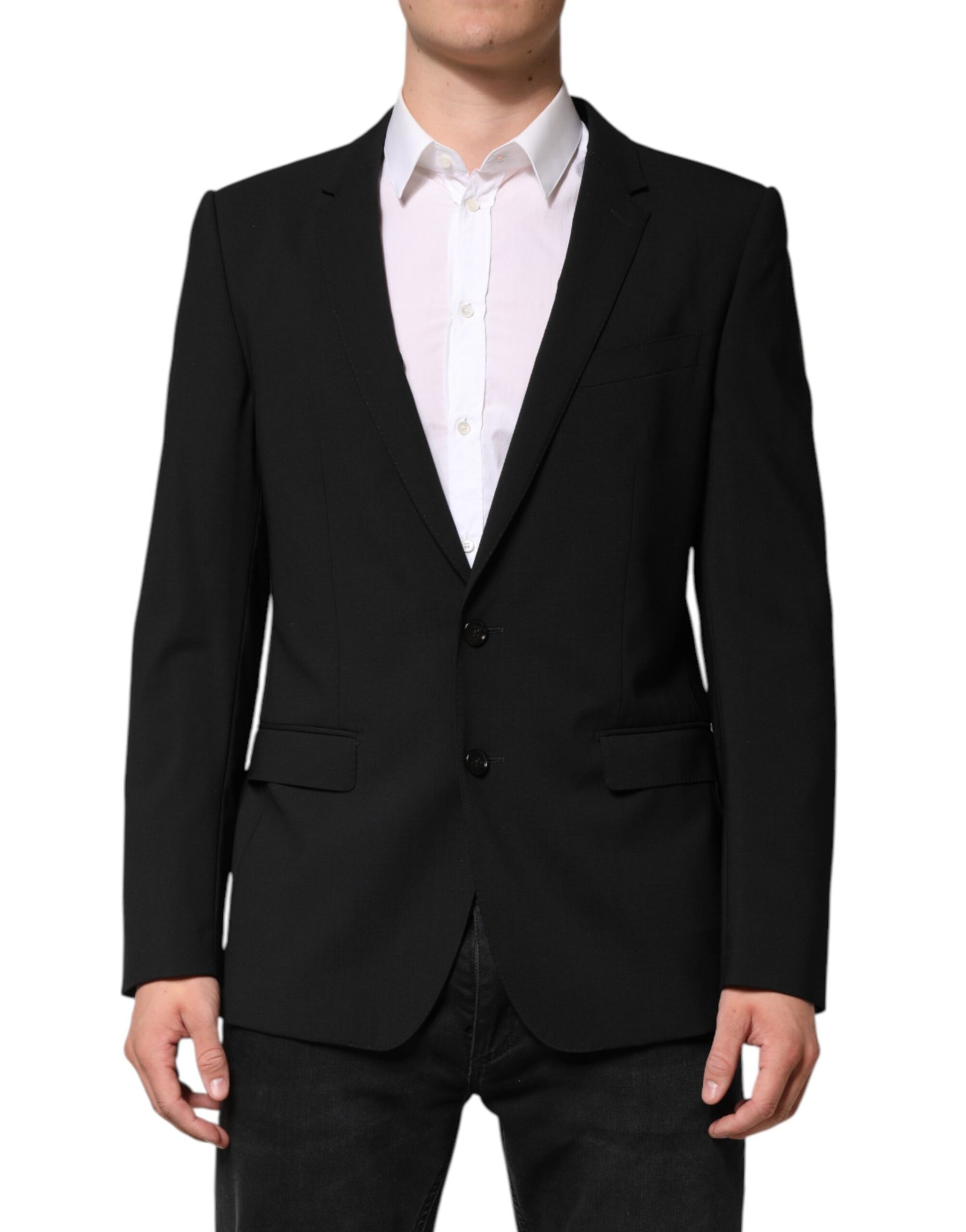 Dolce &amp; Gabbana Black Wool Single Breasted Men Coat Blazer