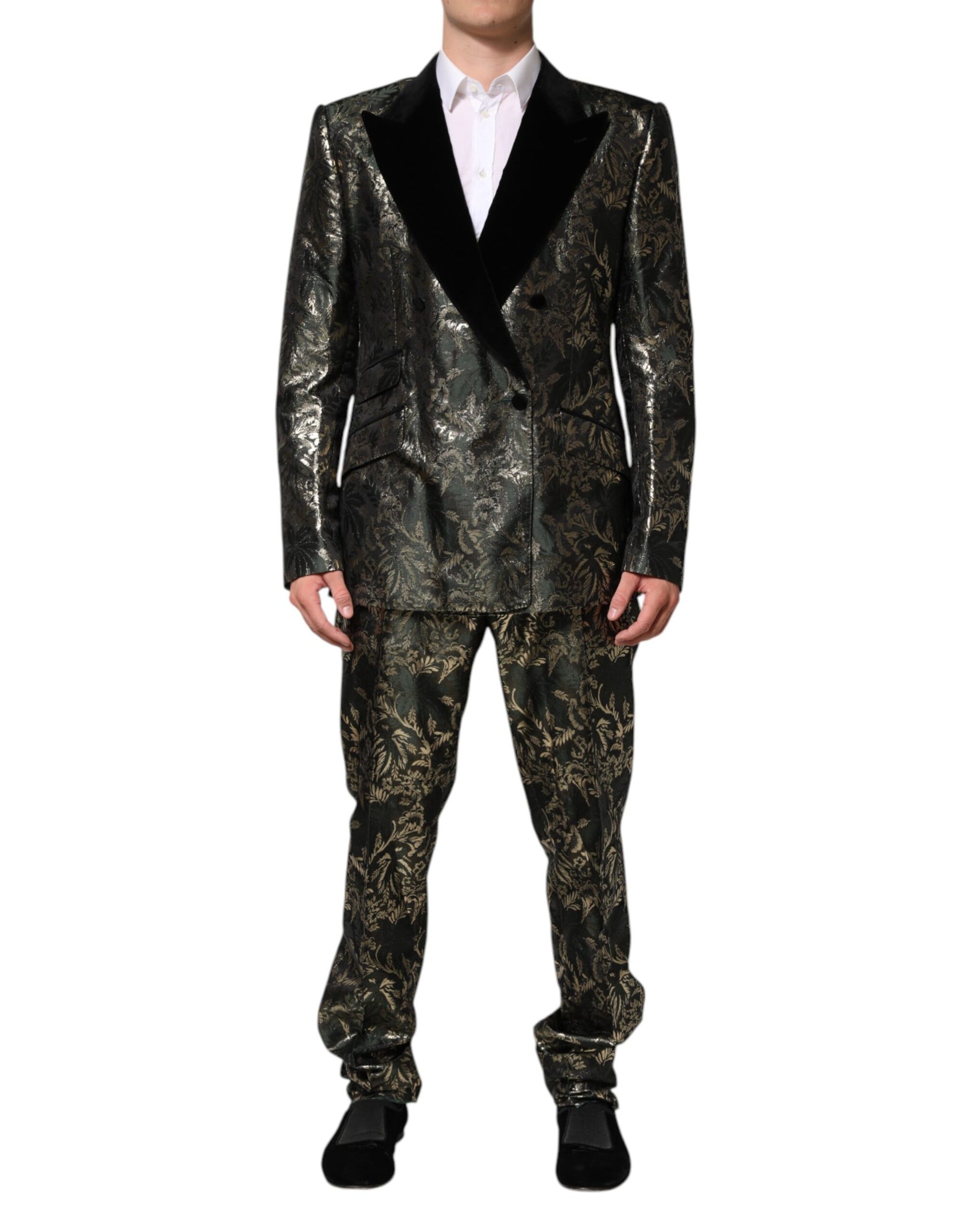 Dolce &amp; Gabbana Metallic Floral Jacquard Silk 2 Piece Suit