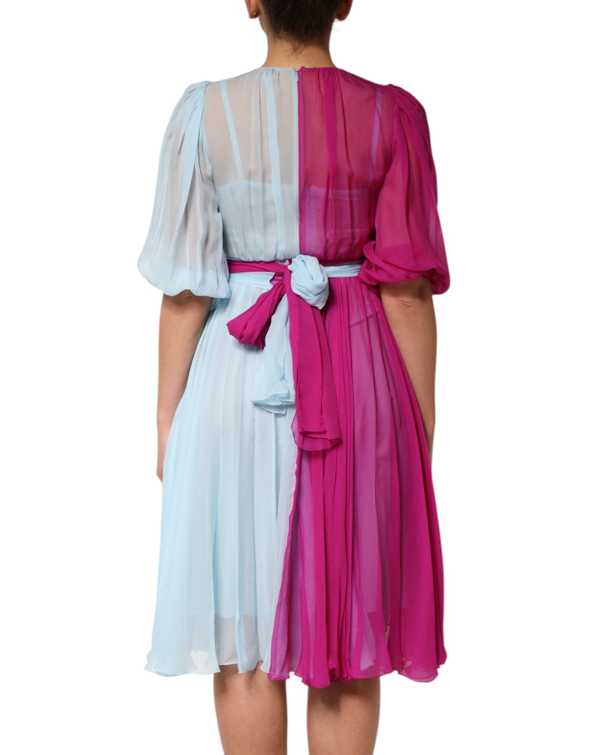 Dolce & Gabbana Fuchsia Light Blue Silk Two Tone Midi Dress