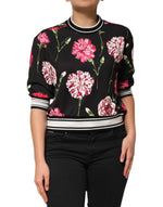Haut à manches courtes en coton noir à imprimé floral Dolce & Gabbana