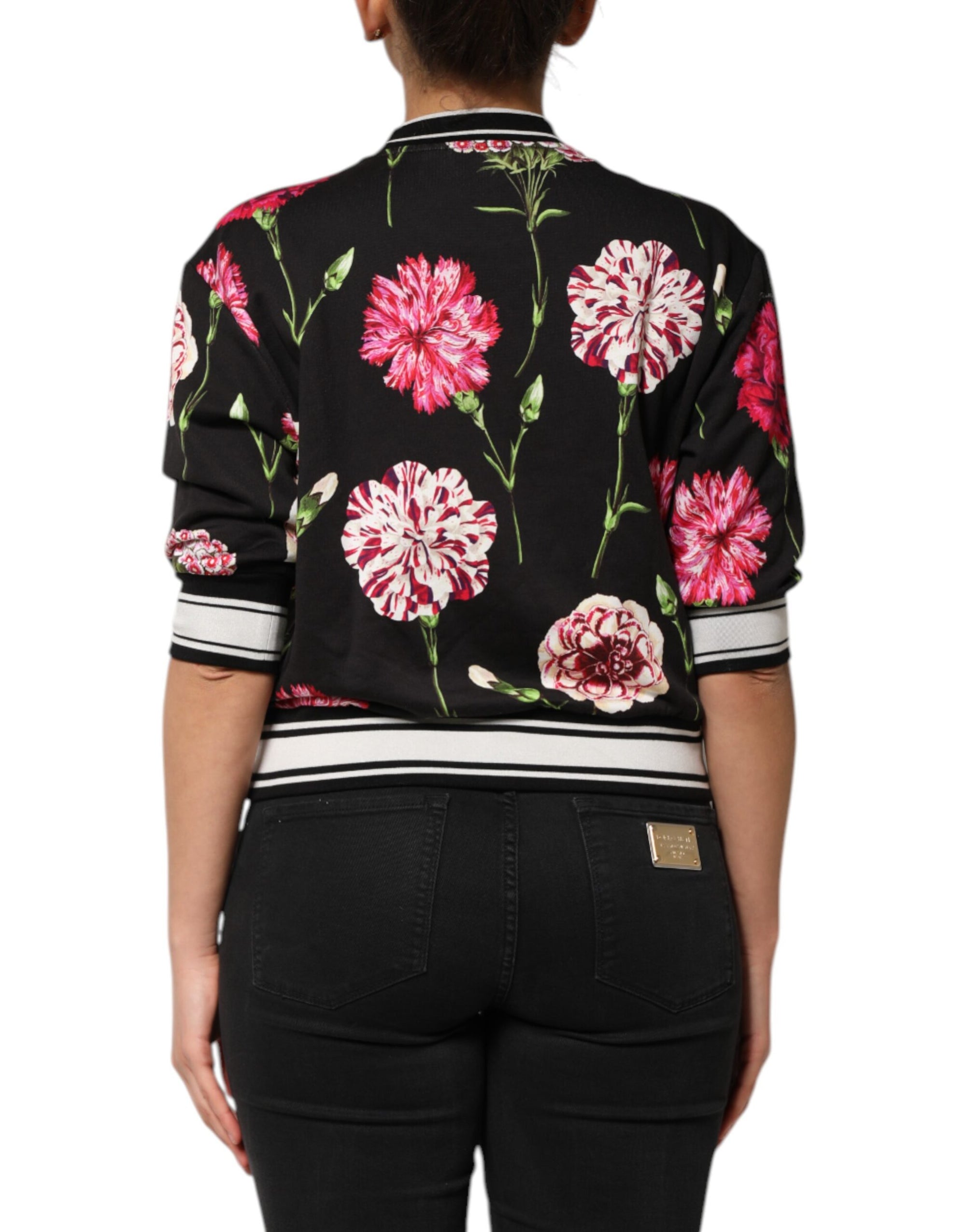 Haut à manches courtes en coton noir à imprimé floral Dolce & Gabbana