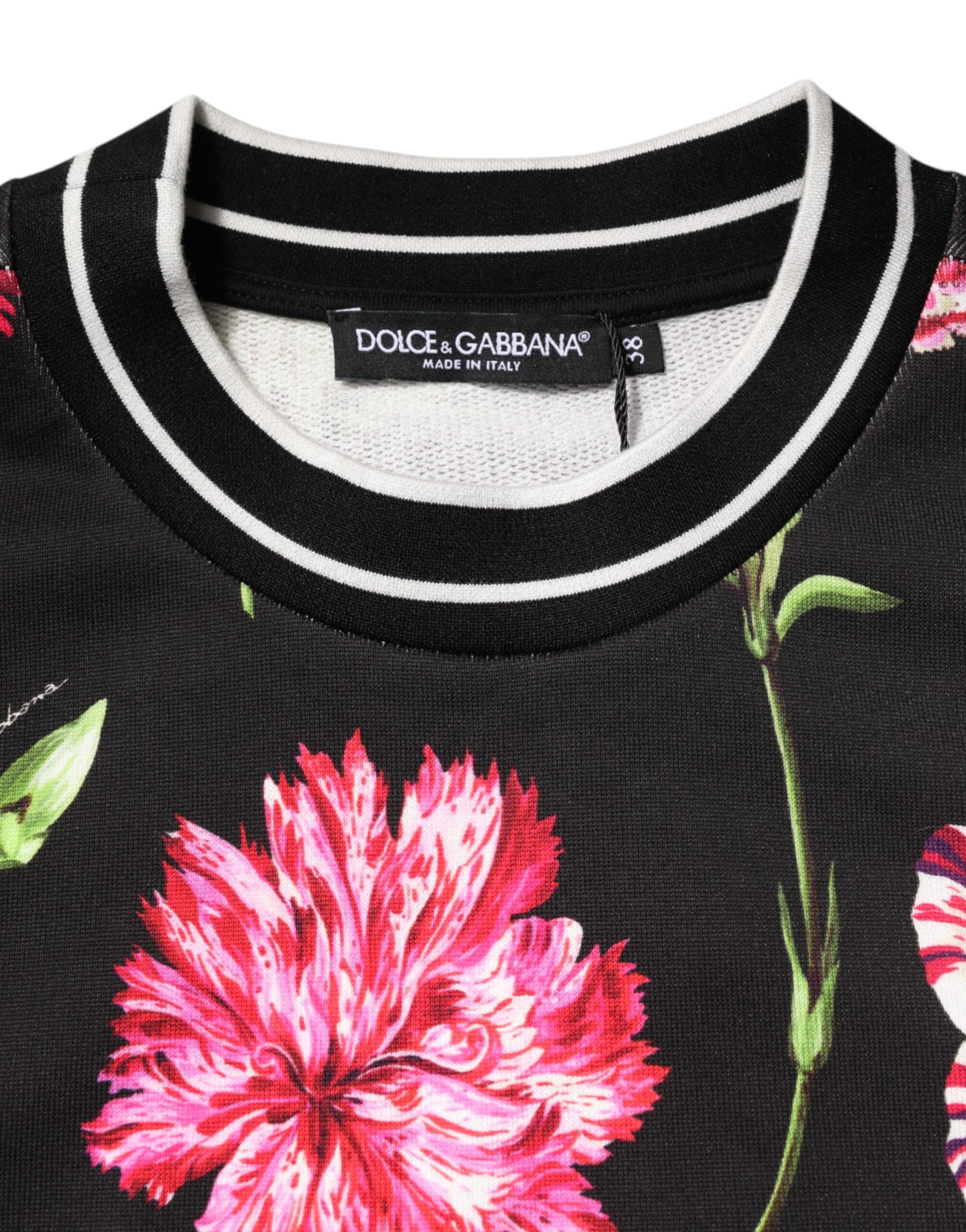 Haut à manches courtes en coton noir à imprimé floral Dolce & Gabbana