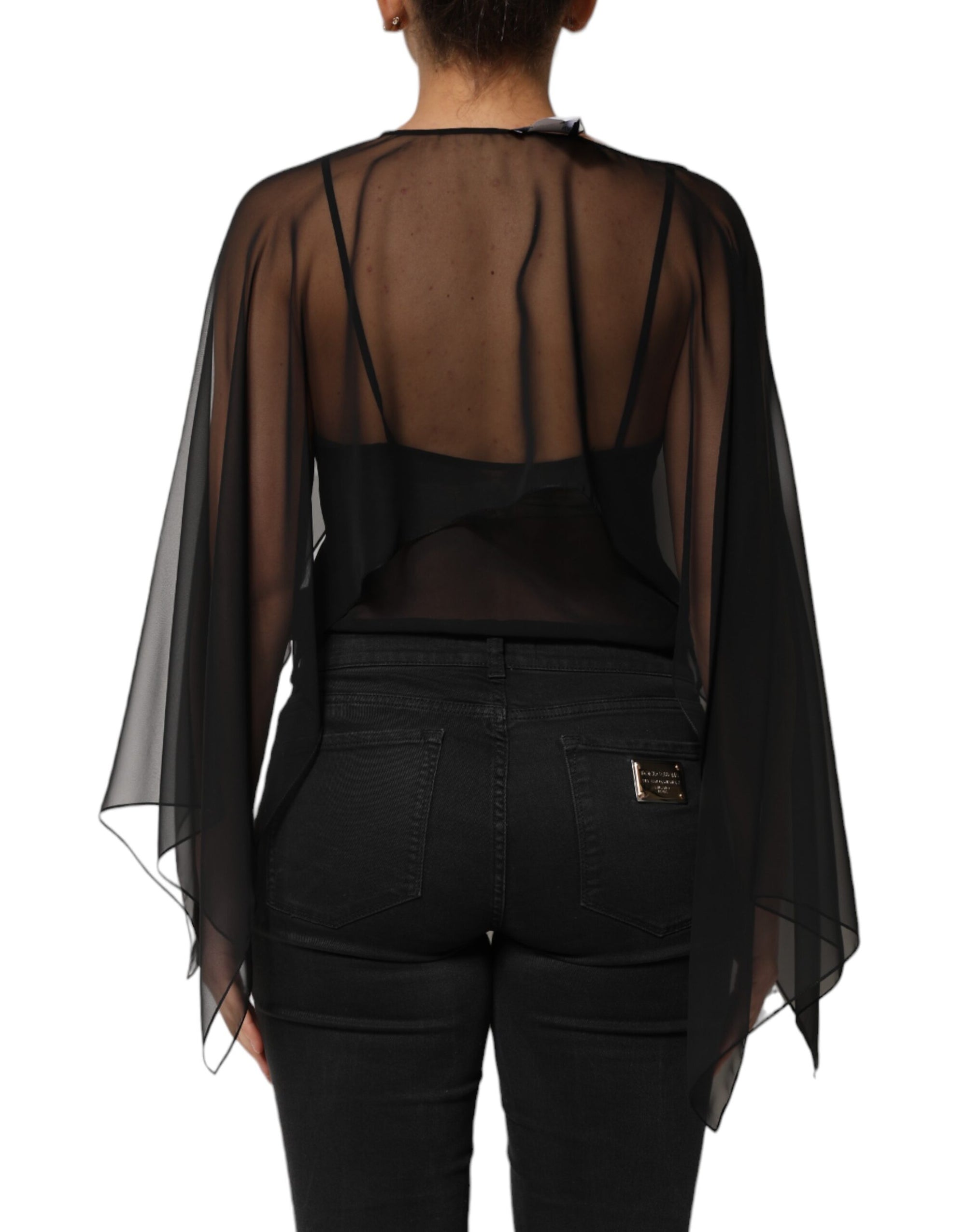 Dolce & Gabbana Chemisier en mousseline de soie noire transparente et dentelle
