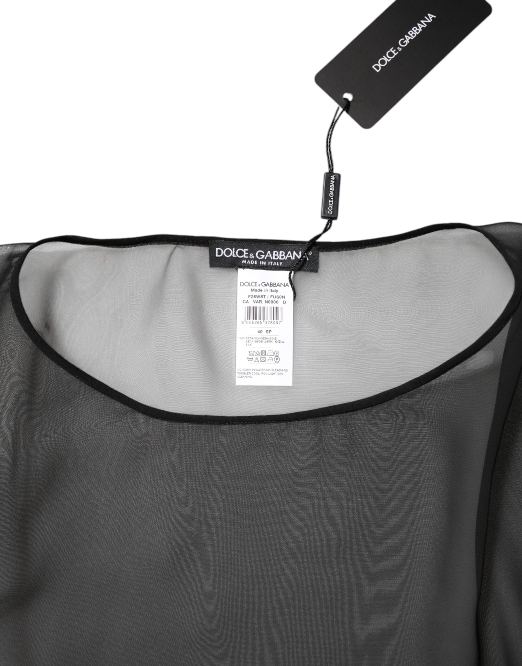 Dolce & Gabbana Chemisier en mousseline de soie noire transparente et dentelle
