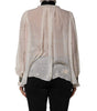 Dolce & Gabbana White Black Silk Long Sleeve Ascot Collar Top