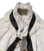 Dolce & Gabbana White Black Silk Long Sleeve Ascot Collar Top