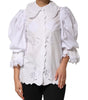 Dolce & Gabbana White Ruffled Lace Embellished Blouse Top