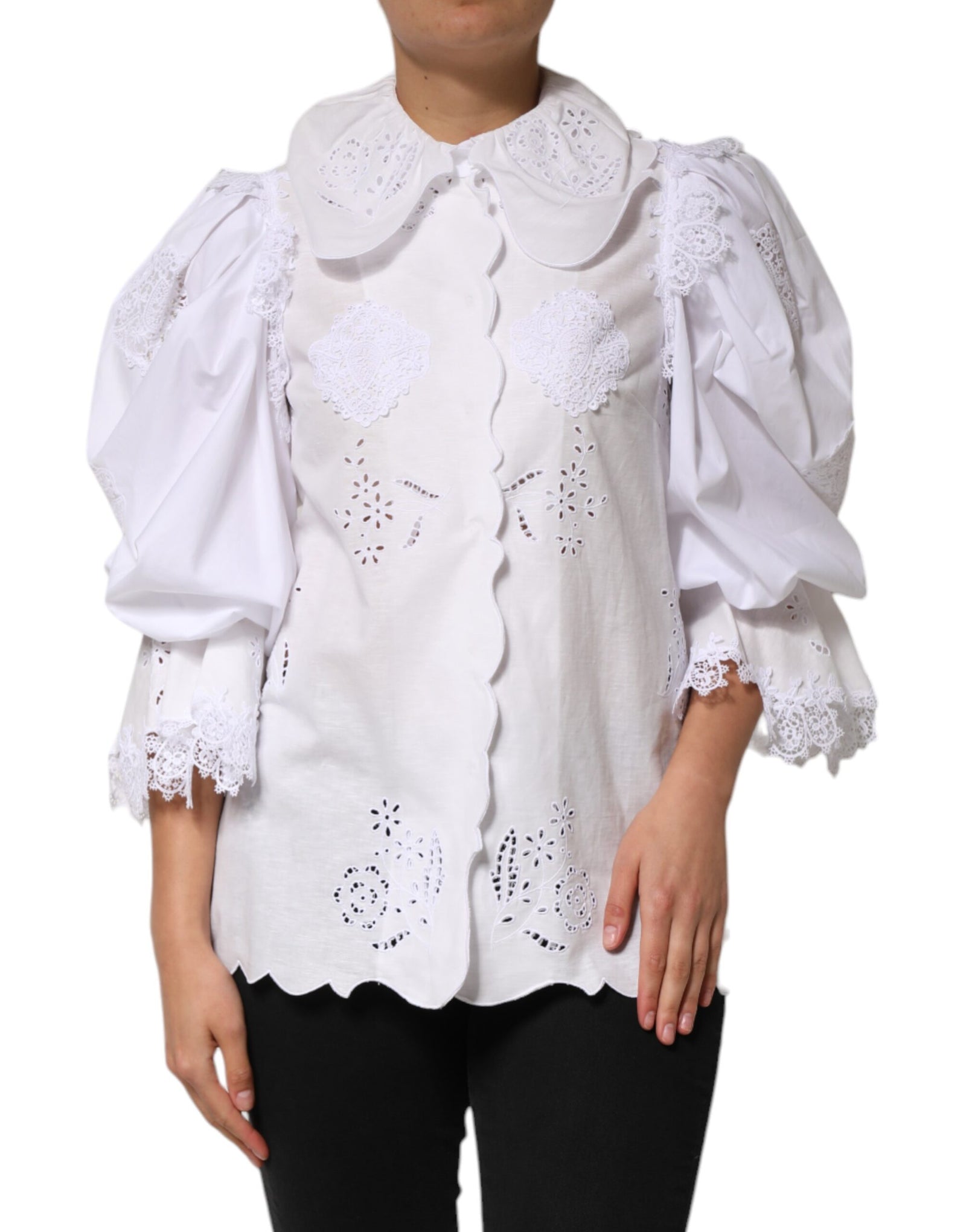 Chemisier blanc à volants et dentelle Dolce & Gabbana
