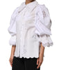 Dolce & Gabbana White Ruffled Lace Embellished Blouse Top