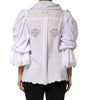 Dolce & Gabbana White Ruffled Lace Embellished Blouse Top