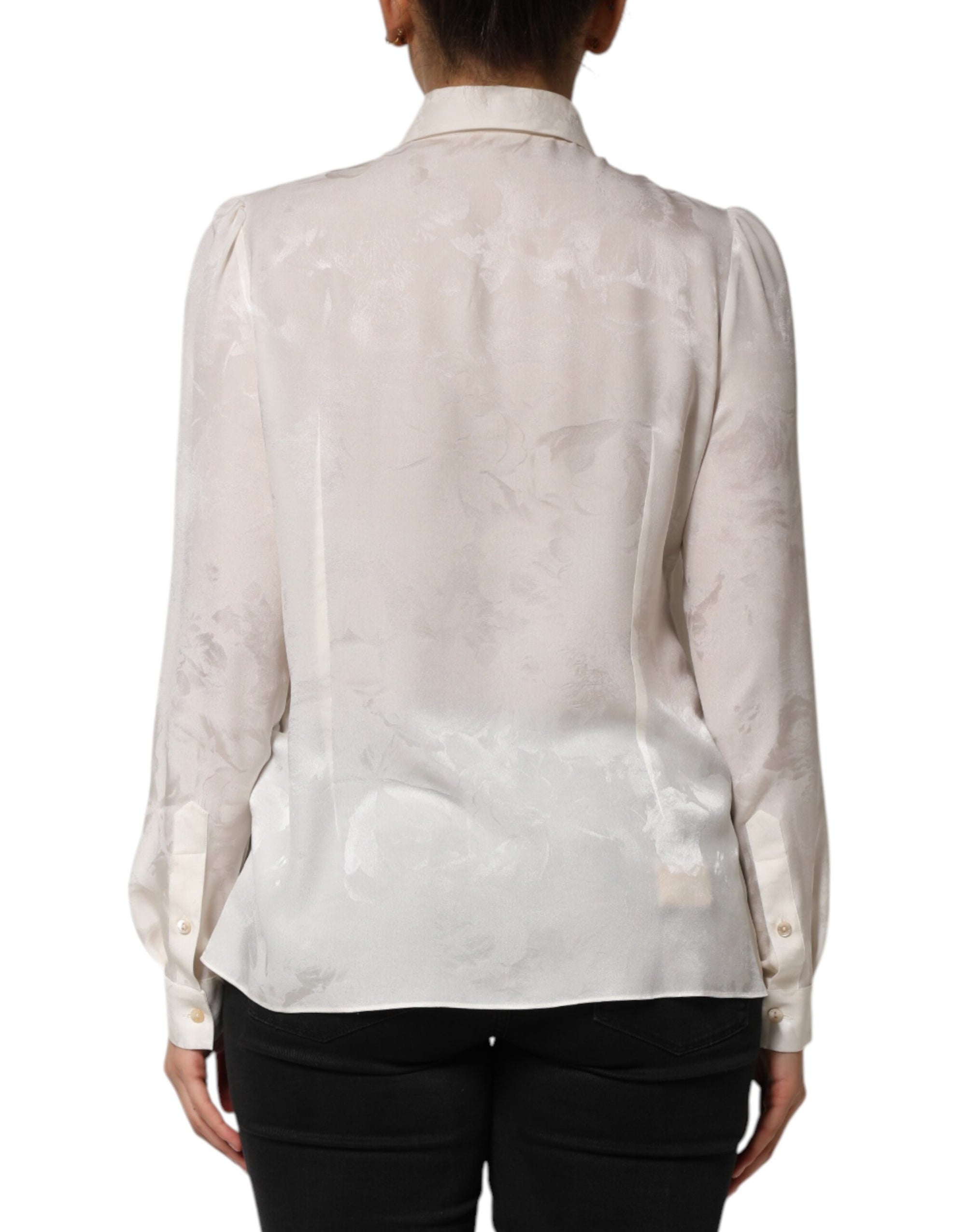 Dolce & Gabbana - Haut chemise à manches longues et col en soie blanche