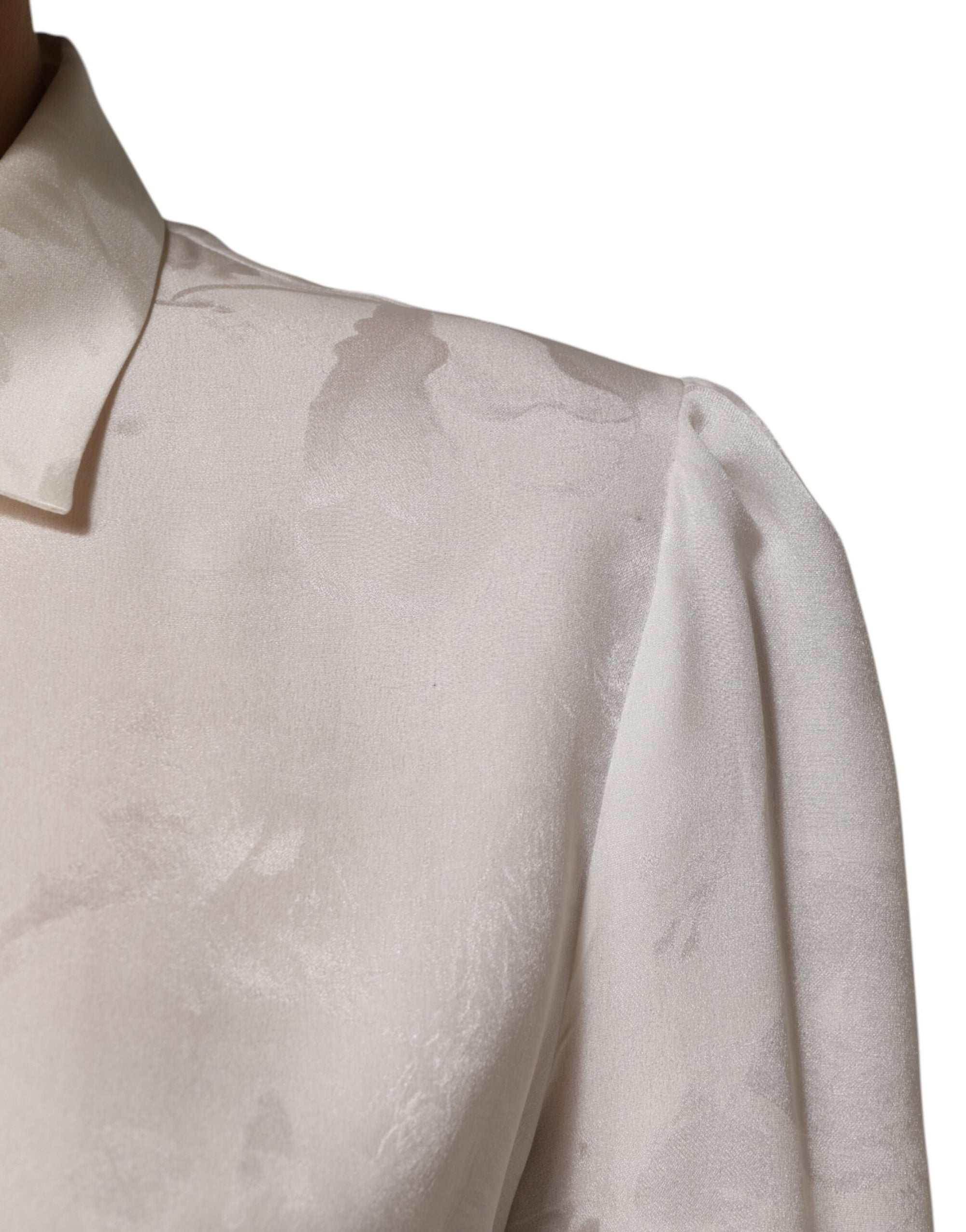 Dolce & Gabbana - Haut chemise à manches longues et col en soie blanche