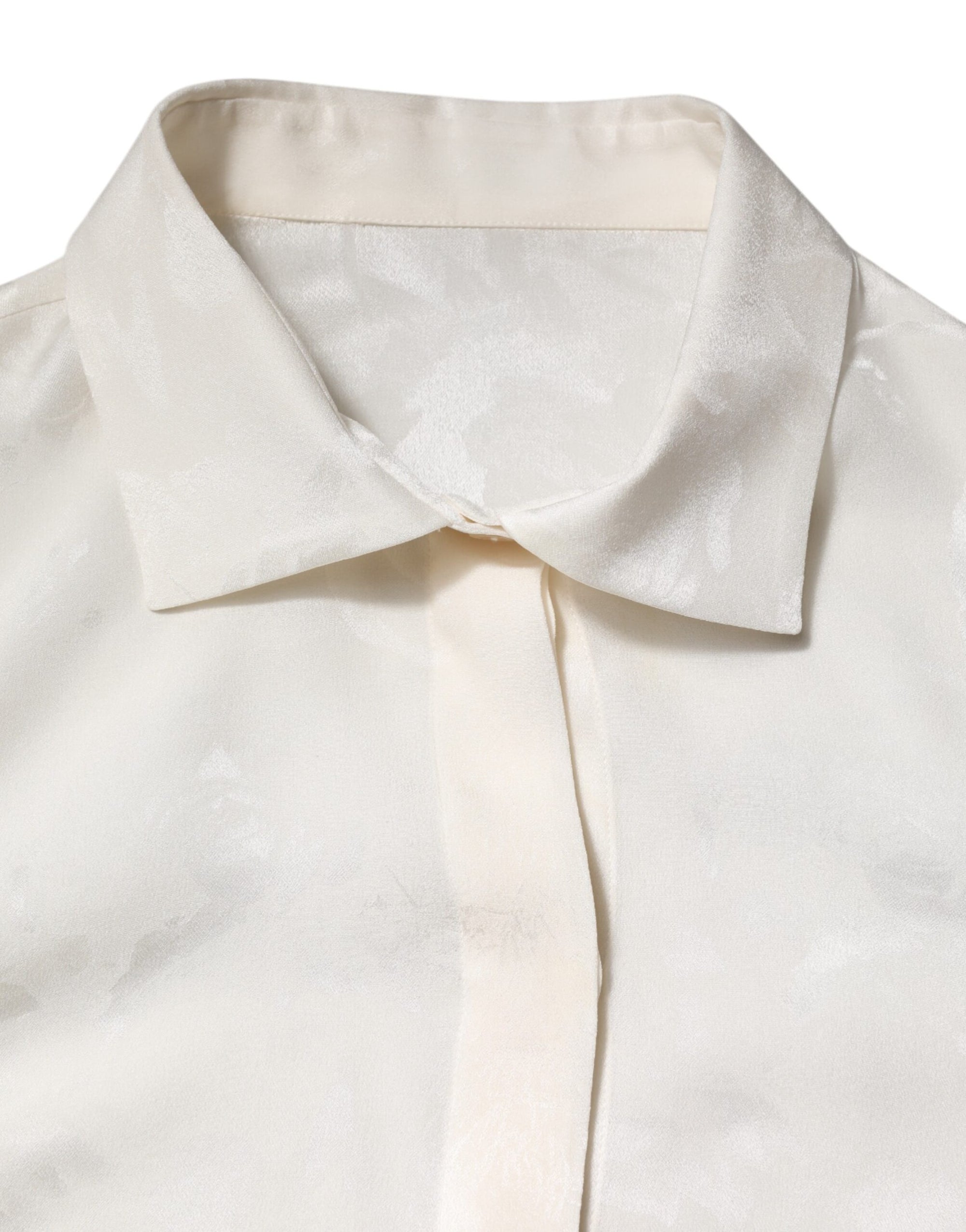 Dolce & Gabbana - Haut chemise à manches longues et col en soie blanche