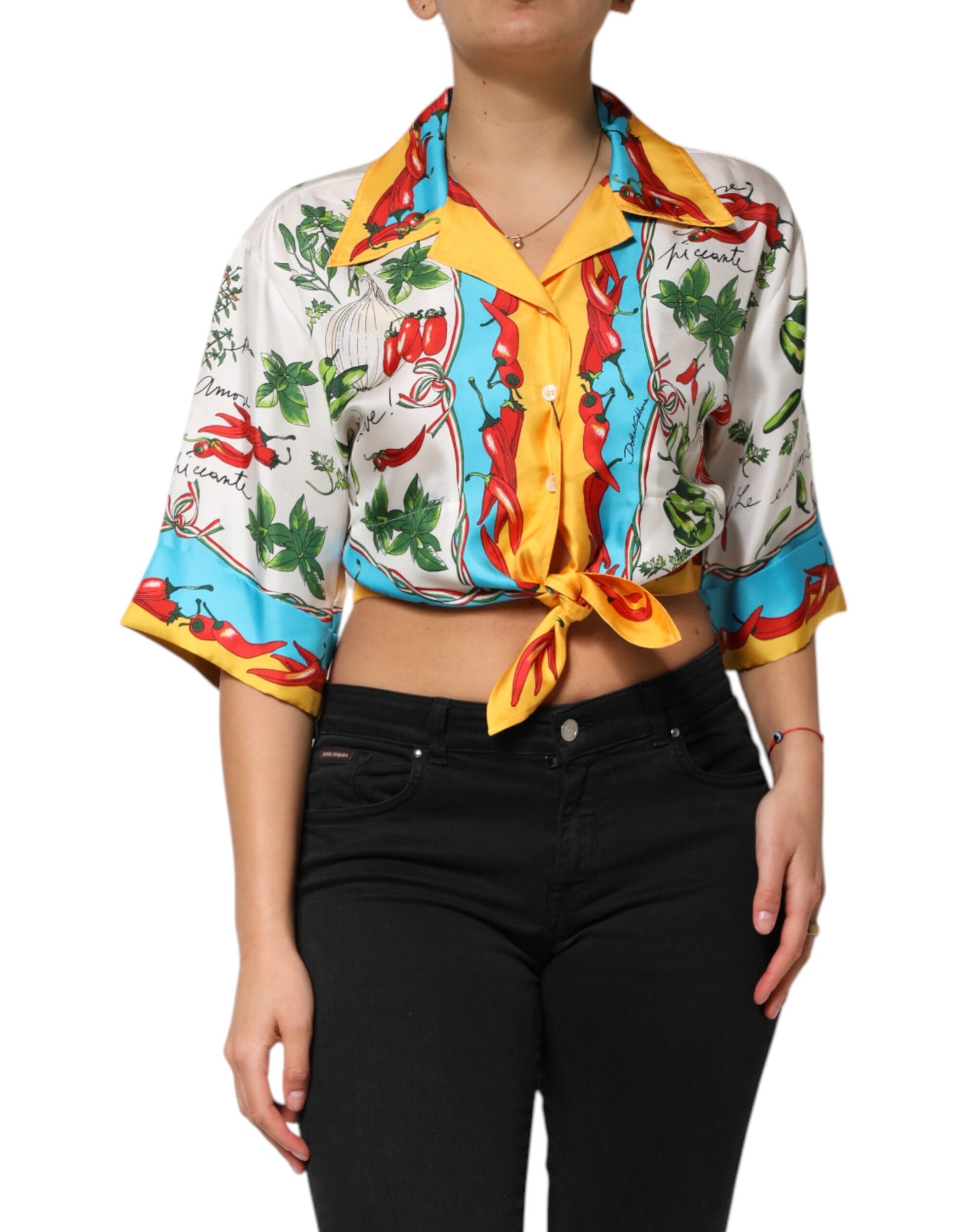 Chemisier court en soie multicolore Dolce & Gabbana