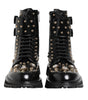 Dolce & Gabbana Black Studded Lace Up Mid Calf Boots Shoes