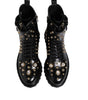 Dolce & Gabbana Black Studded Lace Up Mid Calf Boots Shoes