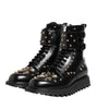 Dolce & Gabbana Black Studded Lace Up Mid Calf Boots Shoes