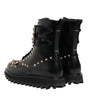Dolce & Gabbana Black Studded Lace Up Mid Calf Boots Shoes
