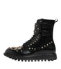 Dolce & Gabbana Black Studded Lace Up Mid Calf Boots Shoes