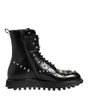 Dolce & Gabbana Black Studded Lace Up Mid Calf Boots Shoes