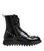 Dolce & Gabbana Black Studded Lace Up Mid Calf Boots Shoes