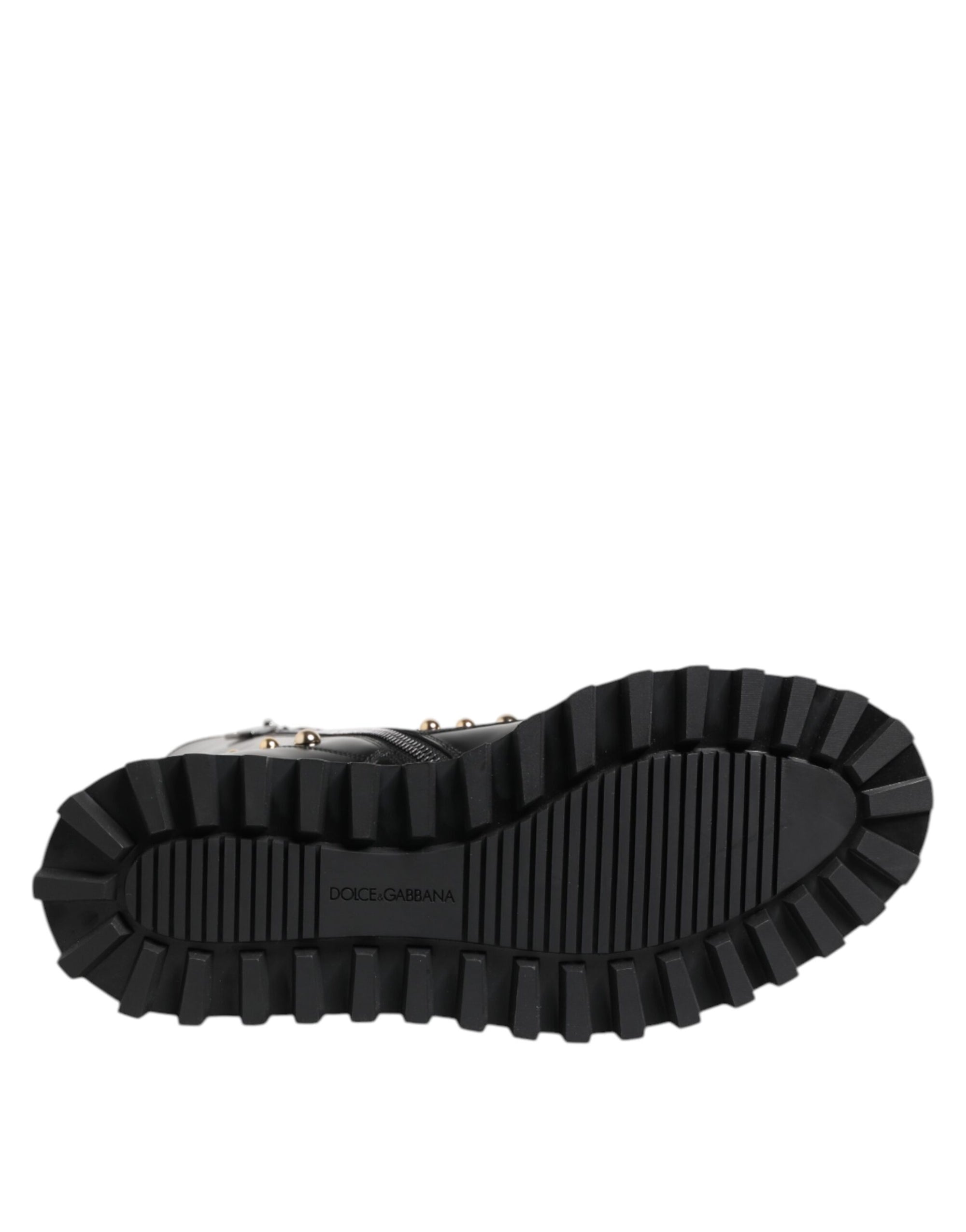 Dolce & Gabbana Black Studded Lace Up Mid Calf Boots Shoes