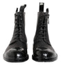 Dolce & Gabbana Brown Black Lace Up Mid Calf Men Boots Shoes