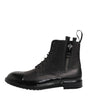 Dolce & Gabbana Brown Black Lace Up Mid Calf Men Boots Shoes