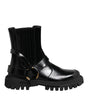 Dolce & Gabbana Black Leather Chelsea Men Short Boots Shoes
