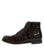 Dolce & Gabbana Dark Brown Leather Lace Up Short Boots Shoes