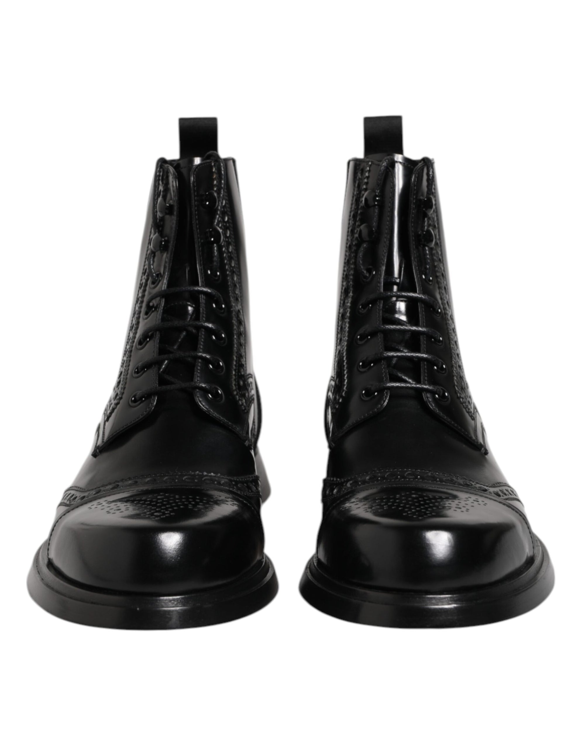Bottes mi-mollet à lacets en cuir noir Dolce & Gabbana