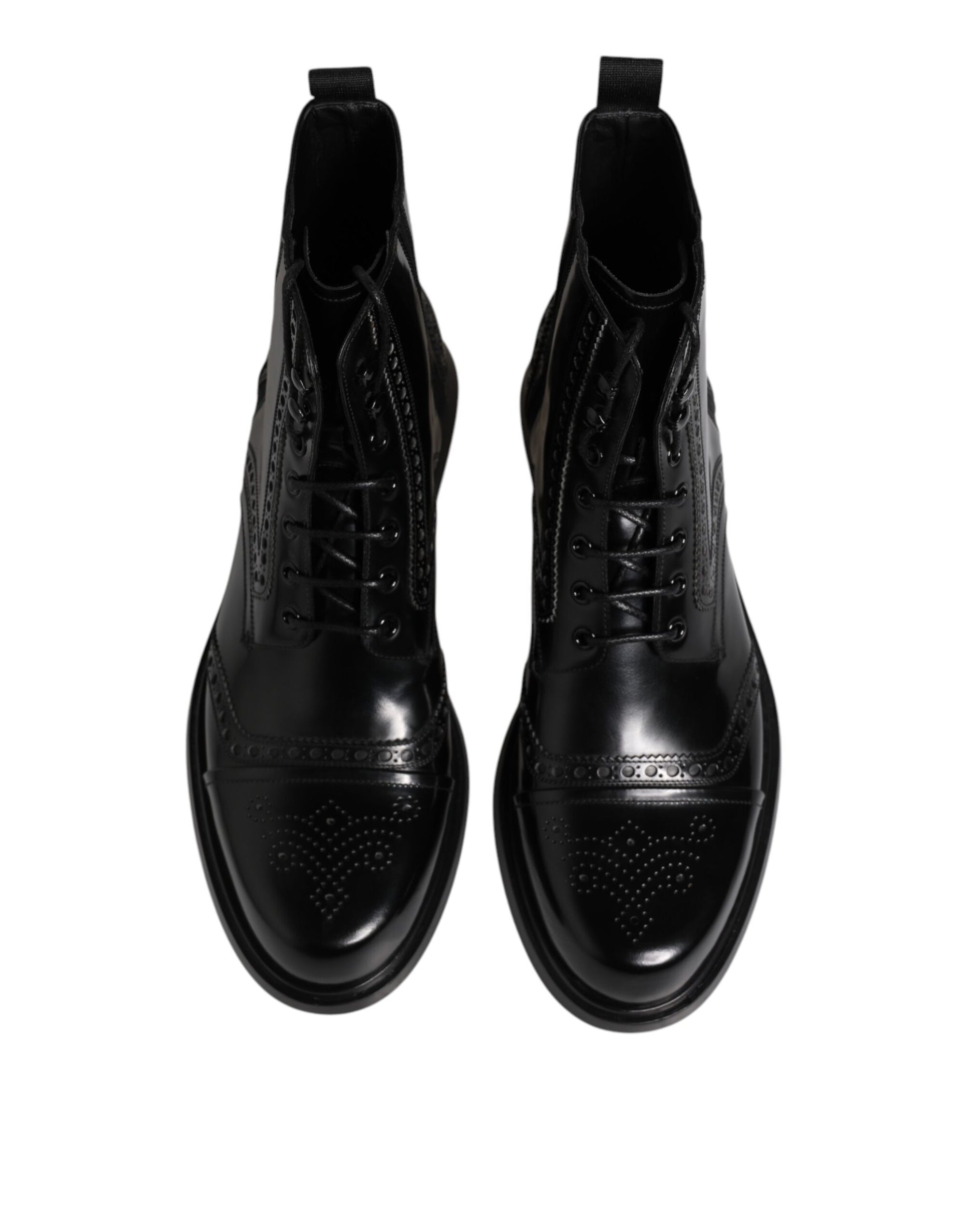 Bottes mi-mollet à lacets en cuir noir Dolce & Gabbana
