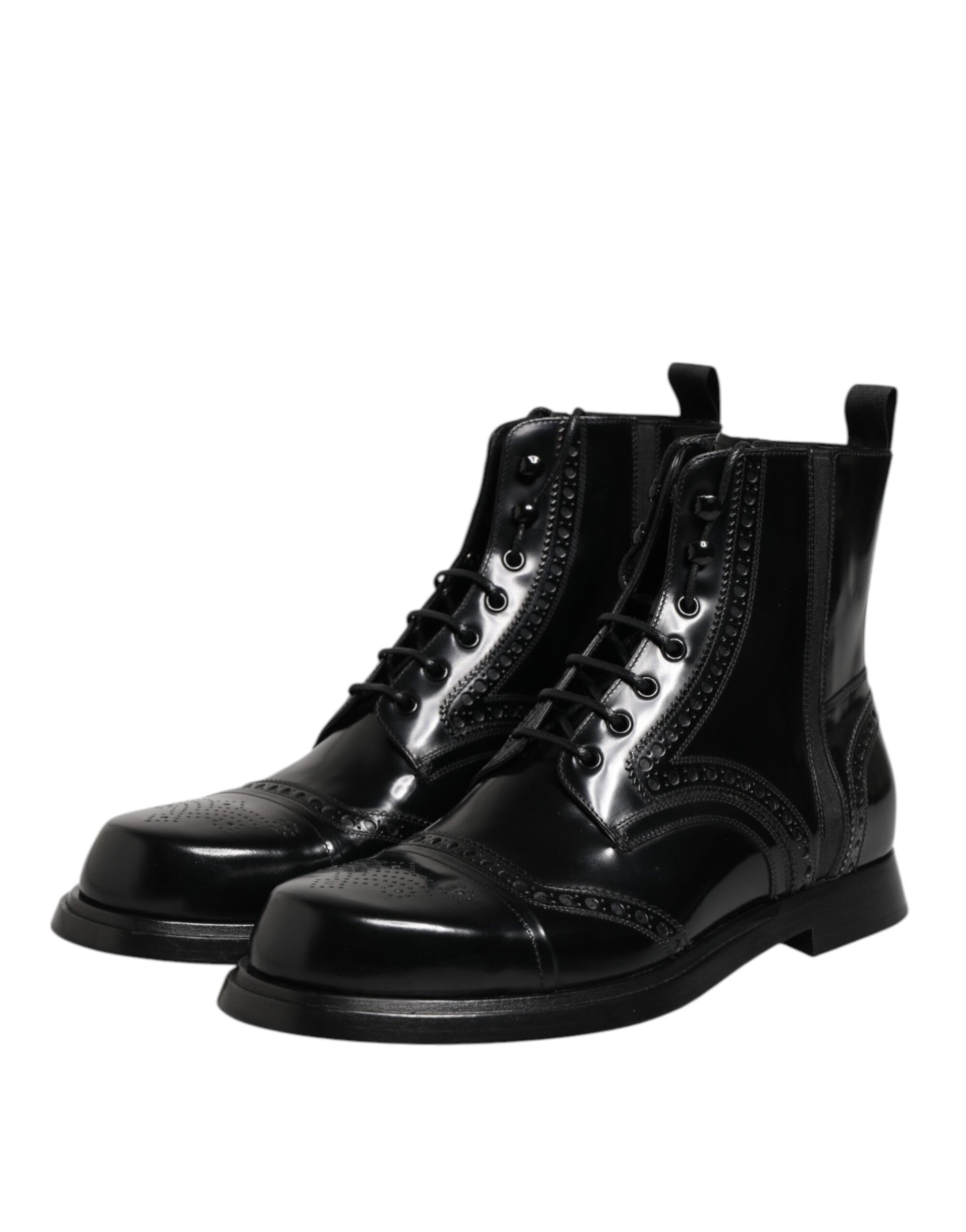Bottes mi-mollet à lacets en cuir noir Dolce & Gabbana