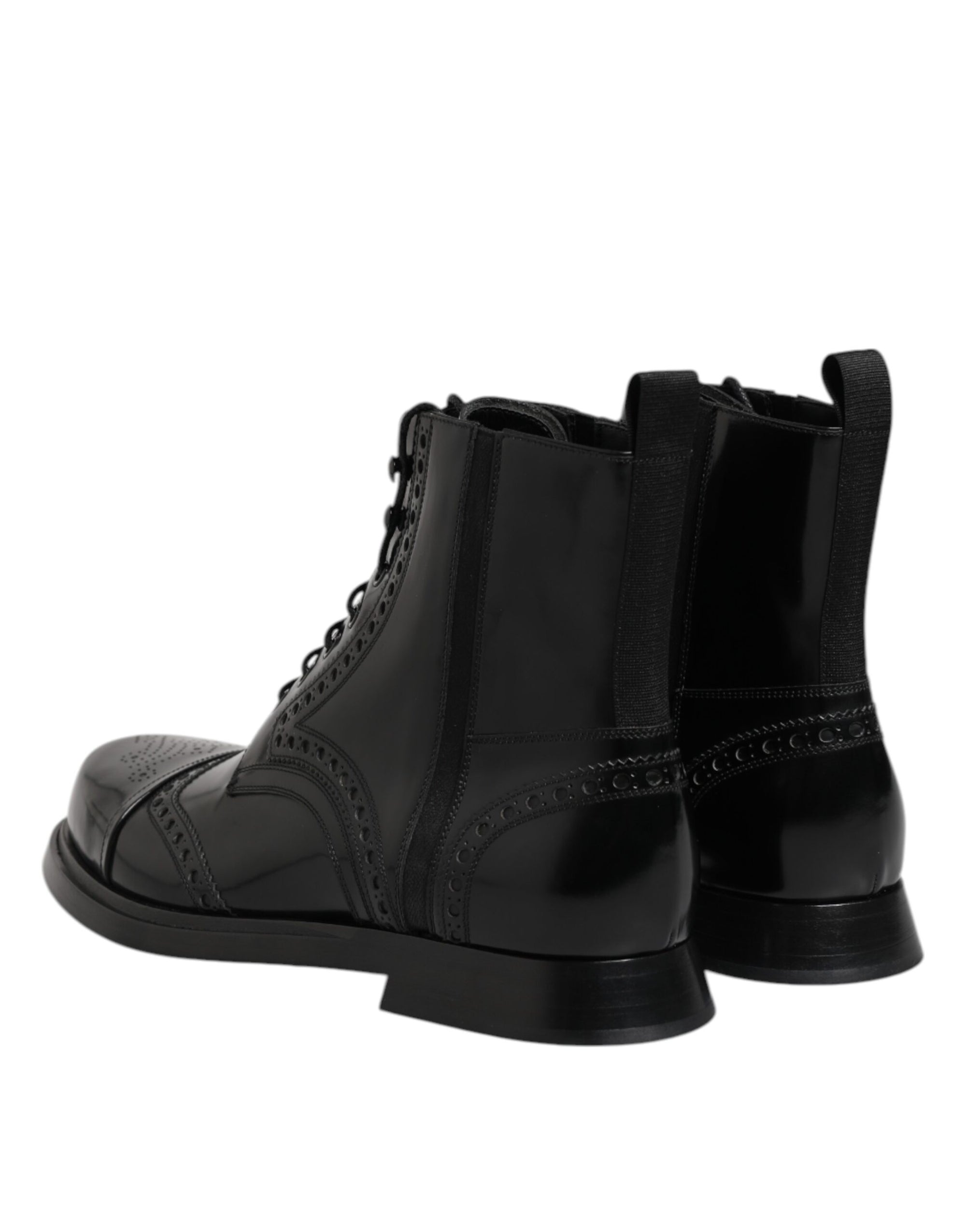 Bottes mi-mollet à lacets en cuir noir Dolce & Gabbana