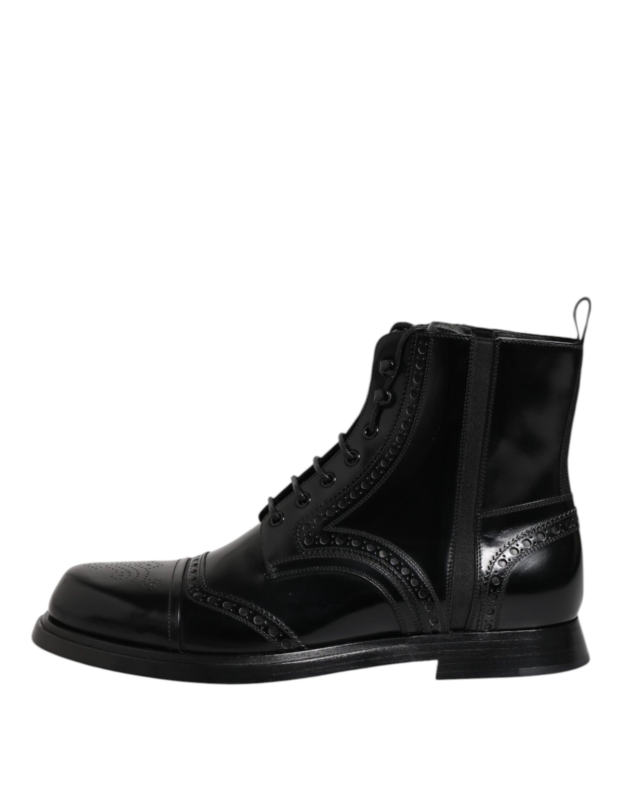 Bottes mi-mollet à lacets en cuir noir Dolce & Gabbana