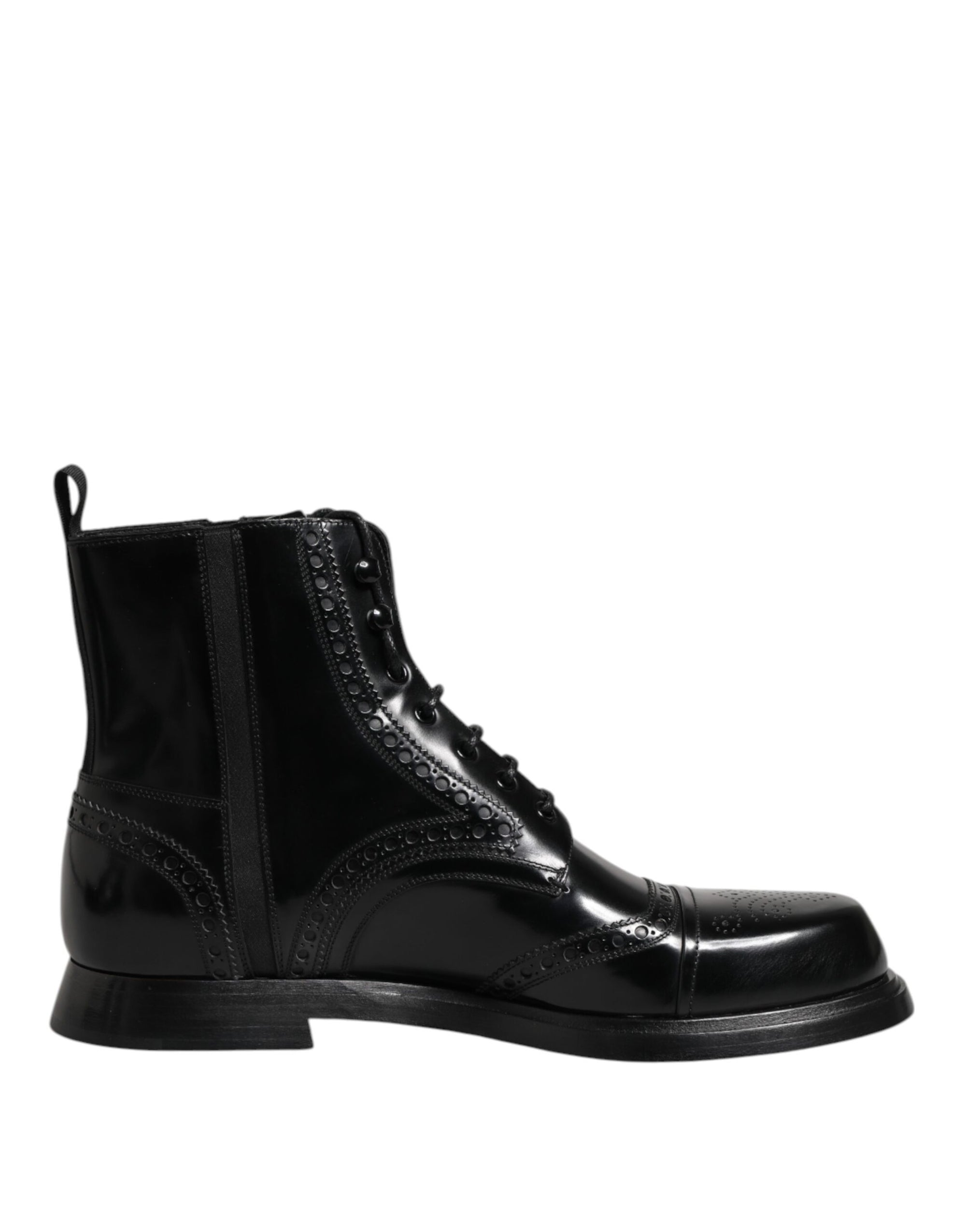 Bottes mi-mollet à lacets en cuir noir Dolce & Gabbana
