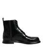 Bottes mi-mollet à lacets en cuir noir Dolce & Gabbana