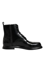 Bottes mi-mollet à lacets en cuir noir Dolce & Gabbana