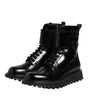 Dolce & Gabbana Black Leather Lace Up Mid Calf Boots Shoes