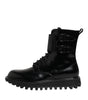 Dolce & Gabbana Black Leather Lace Up Mid Calf Boots Shoes