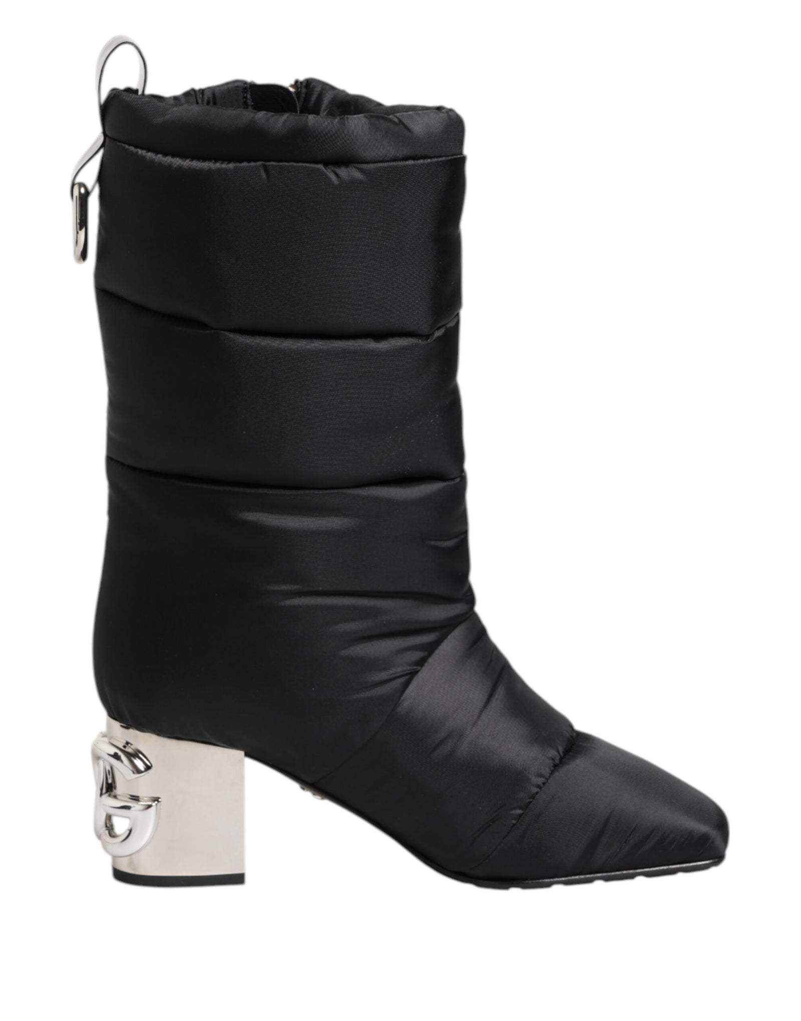 Dolce &amp; Gabbana Black Padded Mid Calf Logo Heel Boots Shoes
