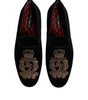 Dolce & Gabbana Black Velvet Gold Crown Mens Loafers Shoes