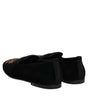 Dolce & Gabbana Black Velvet Gold Crown Mens Loafers Shoes