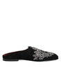 Dolce & Gabbana Black Velvet Slides DG Crown Slipper Shoes