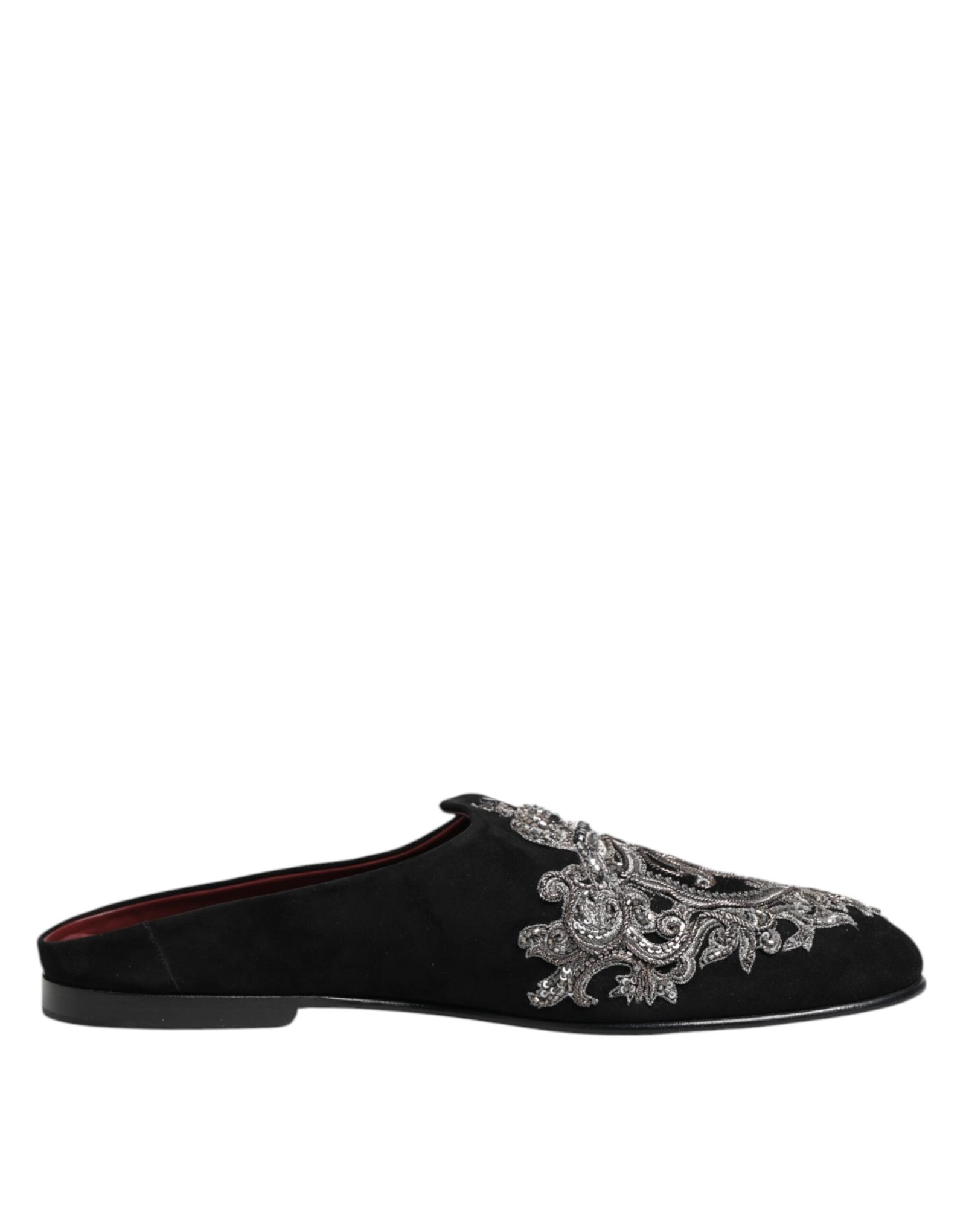 Dolce &amp; Gabbana Black Velvet Slides DG Crown Slipper Shoes
