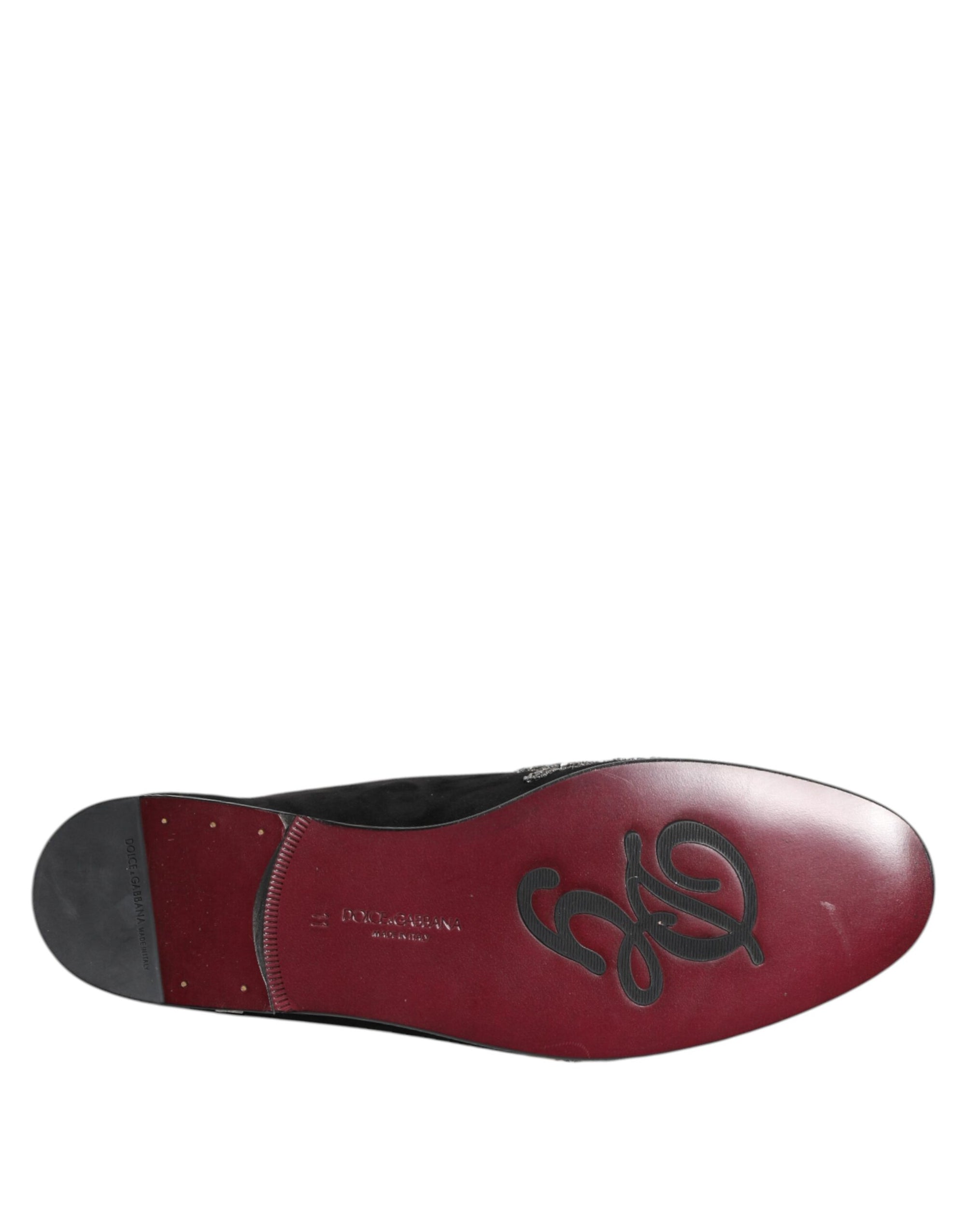 Dolce & Gabbana Black Velvet Slides DG Crown Slipper Shoes