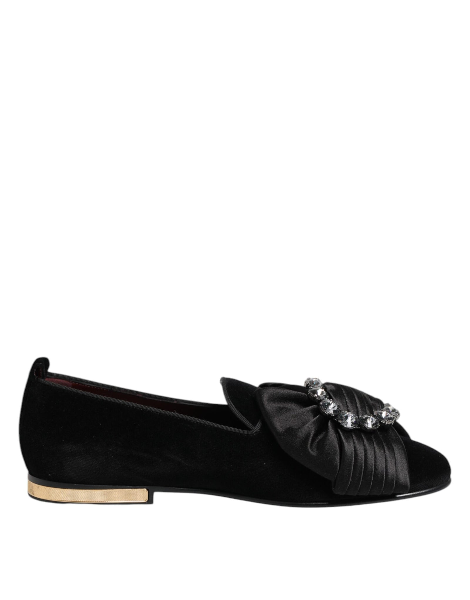 Dolce &amp; Gabbana Black VATICAN Crystal Ribbon Slip On Shoes