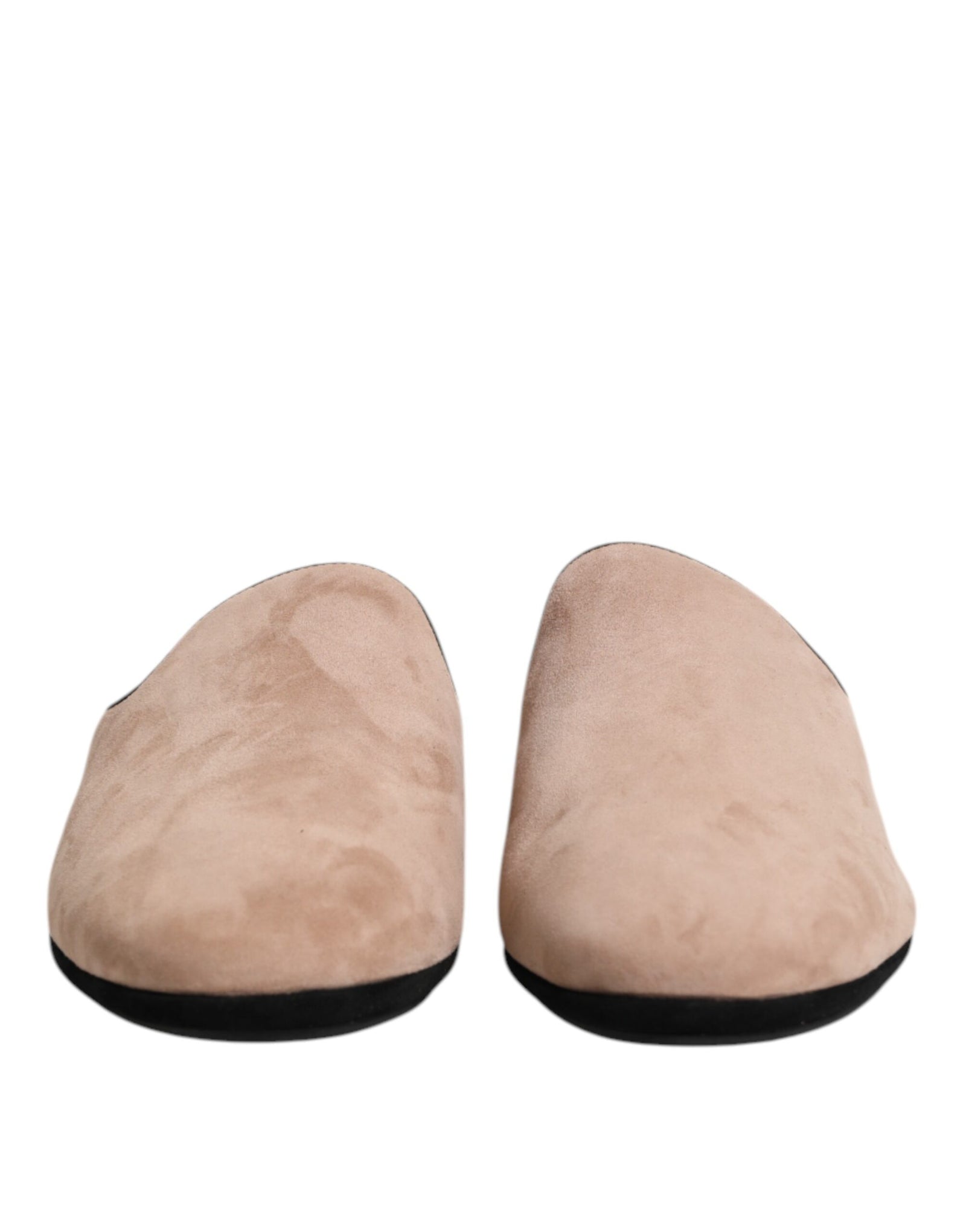 Dolce &amp; Gabbana Beige Suede Leather Slides Flat Slipper Shoes