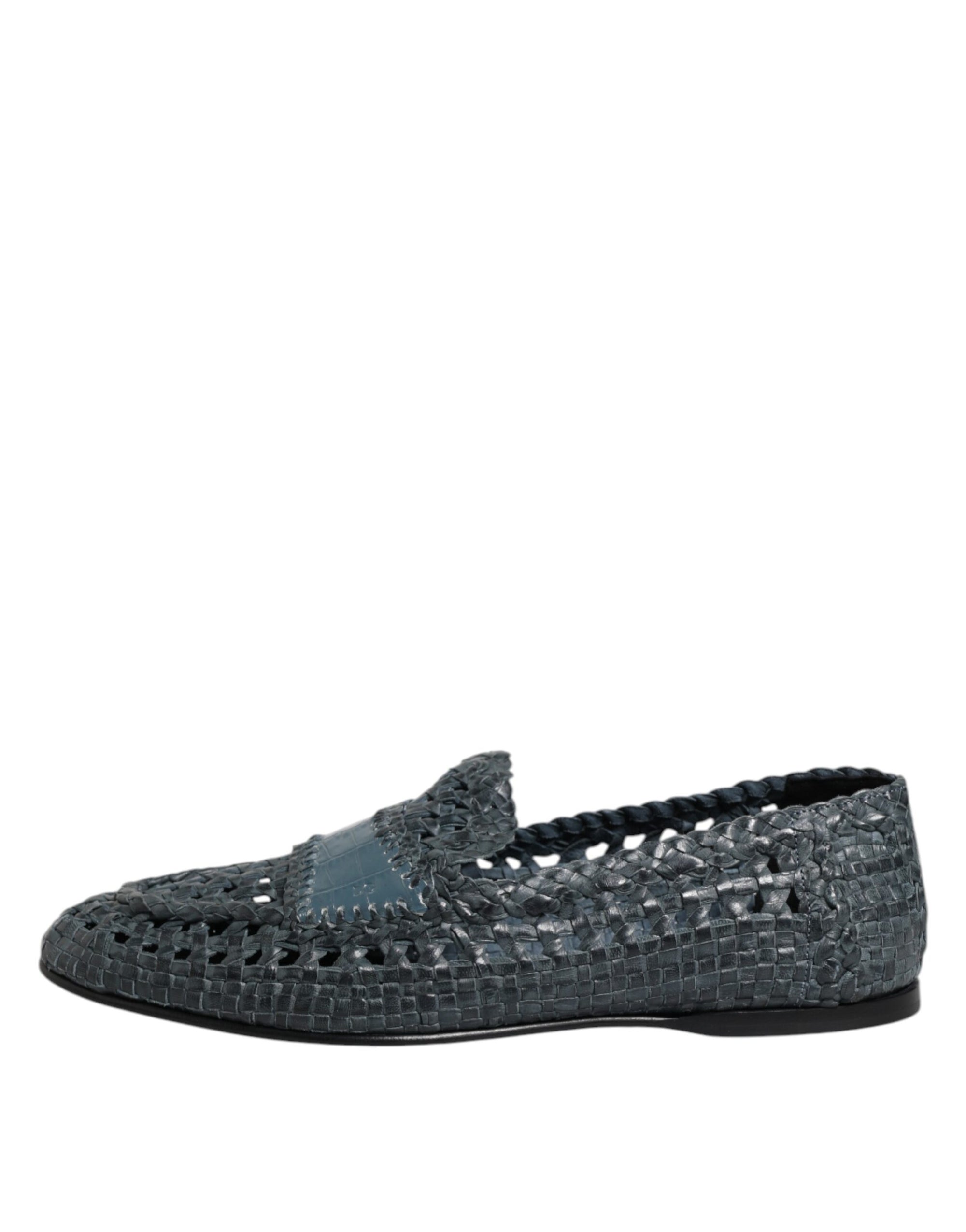 Mocassins à enfiler en raphia tissé bleu Dolce &amp; Gabbana